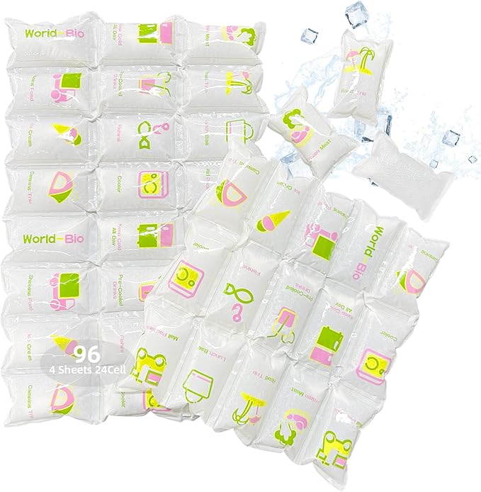 WORLD-BIO Dry Ice Packs for Shipping & Coolers, Shipping Ice Sheets for Coolers Reusable, Long Lasting Dry Ice for Shipping Food, Keep Food Drink Cold,17'' X 9.3'' 96 Cells