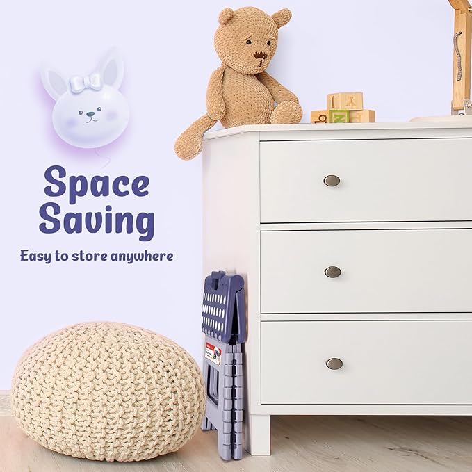 ACSTEP 9 Inch Folding Step Stool 300 LB Capacity Plastic Foldable Step Stools for Kids and Adults, Folding Stool Suitable for Kitchen, Stepping Stool with Handle Bicolor Purple Small Step Stool 1PC