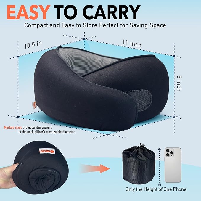 Travel Pillow | High-Density Memory Foam Pillow with 360° Surround Support. Ergonomically Designed. Ideal for Airplane Travel and Home Use.