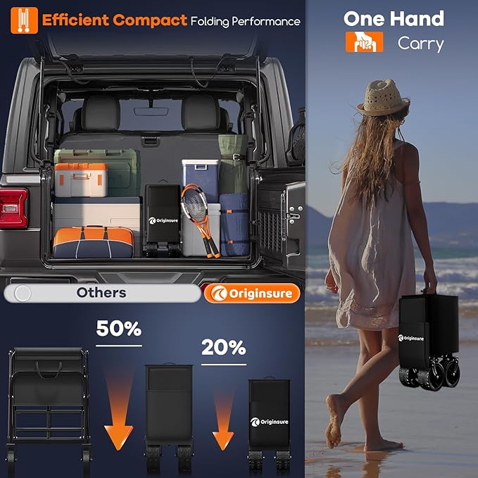 38"L Collapsible Wagon Cart Foldable, 460LB Weight Capacity 220L Heavy Duty Folding Beach Wagons with Big All-Terrain Wheels, Utility Carts for Groceries, Shopping, Camping, Sports - Black