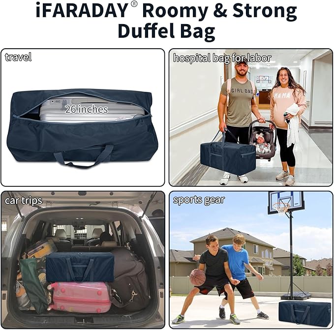 Foldable Duffle Bag for Travel - 75L Large Spare Travel Duffel Bag Lightweight with Trolley Sleeve - Navy