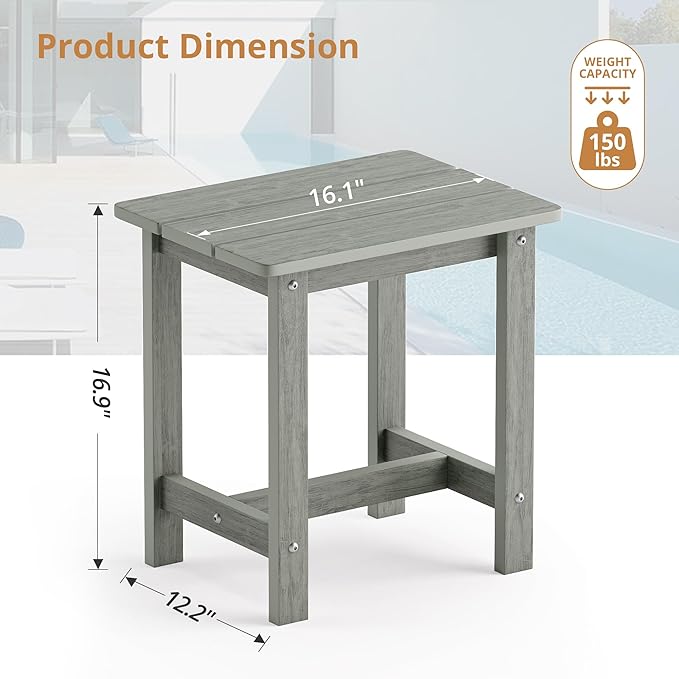 LUE BONA Outdoor Side Table Set of 2, HDPS Small Outdoor Table, Adirondack Side Table, Outside End Table for Patio, Porch, Deck, Pool, Weather Resistant/Easy Maintenance/Indoor or Outdoor Use, Gray