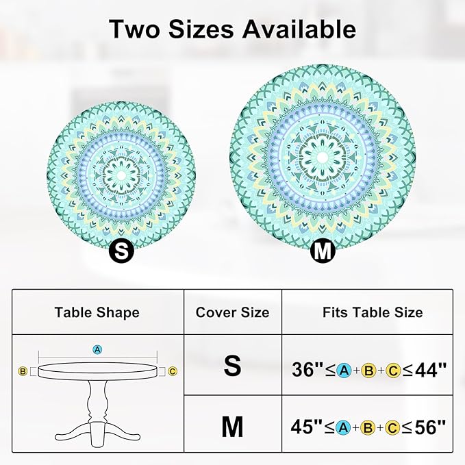 Round Tablecloth Fitted Elastic Table Cover Waterproof Table Cloth for Dinner, Party, Picnic,Camping, Round Table Cover for Indoor Outdoor