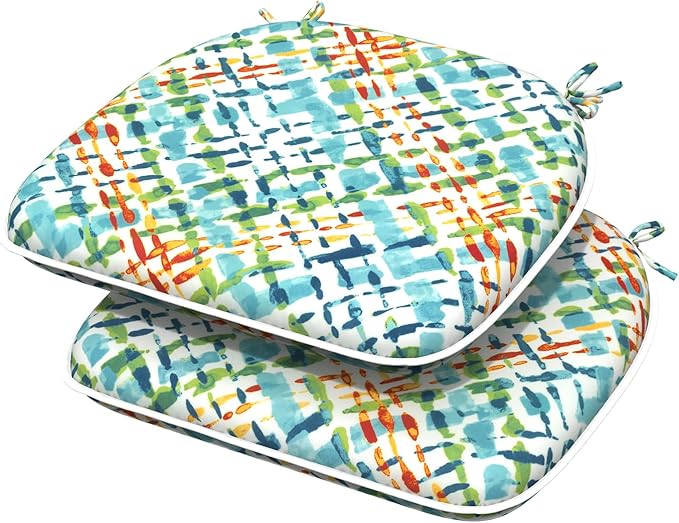 Indoor/Outdoor Chair Cushions 16x17 Inch, Patio Chair Cushions with Ties, All Weather Seat Cushions for Patio Furniture Home Garden Chair Use, Set of 2,Acapa Opal Geometric