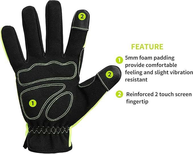 DULFINE High Performance Work Gloves For Men(3 Pairs Pack),Hi-Vis Yellow Color,High Dexterity Touch Screen For Multipurpose,Excellent Grip (Medium)