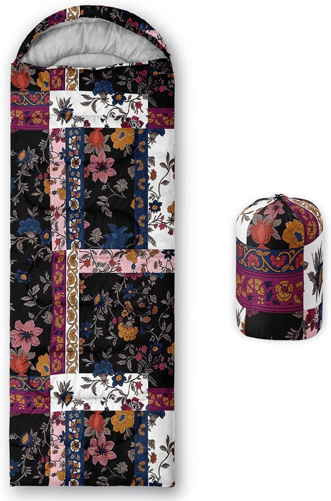 Sleeping Bags for Adults and Kids，3D Printing Camping Sleeping Bag for Girls Boys Lightweight Waterproof Cold/Warm 3-Season，Outdoor Travel with Compression Bags