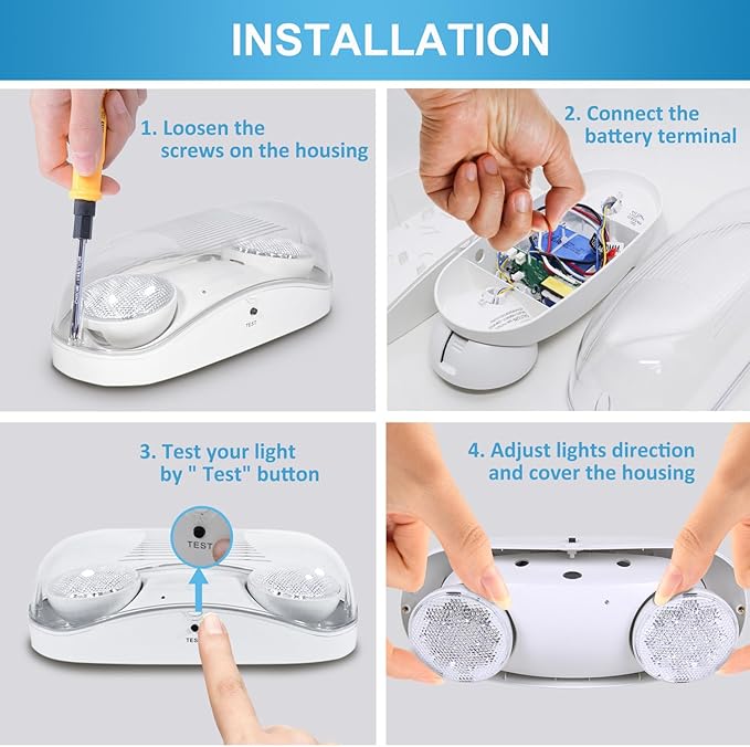 Outdoor Emergency Light with Battery Backup, Exterior Lights with Battery Backup, Wet Location, LED Egress Lights, Exterior Two Adjustable Heads Emergency Lighting Fixture,120/277V, UL Listed(12 Pack)