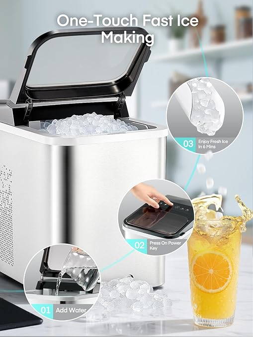 Nugget Ice Maker Countertop, 55lbs/24H Chewable Pellet Ice Machine with Self-Cleaning, Ready in 6 Minutes, Portable Ice Makers with Basket and Scoop for Home, Kitchen, Office (Silver)