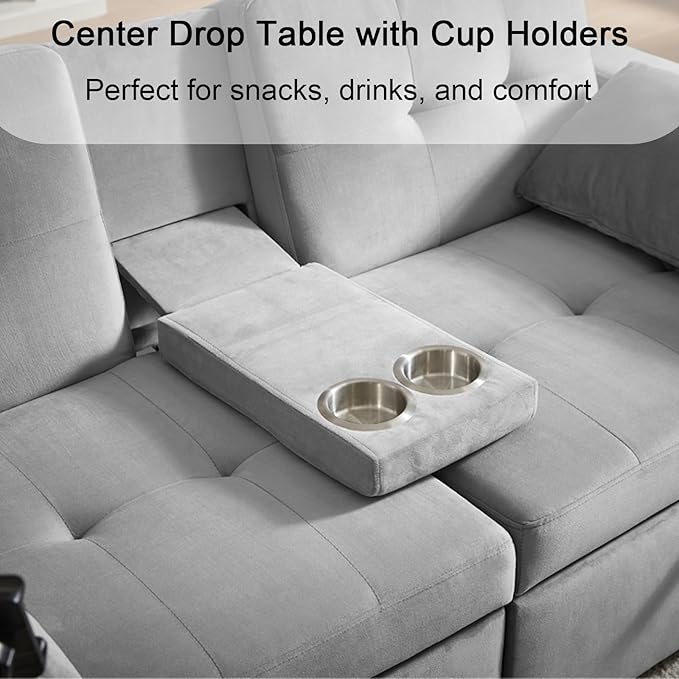 70" Queen Size Sofa Bed for Living Room – Pull-Out Sleeper Sofa Couch with Cup Holder, Phone Holder, USB Charging Port, Solid Wood Frame, Easy Assembly, Space-Saving Design for Small Apartments