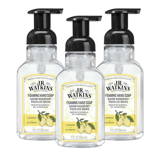 J.R. Watkins Foaming Hand Soap with Pump Dispenser, Moisturizing Foam Hand Wash, All Natural, Alcohol-Free, Cruelty-Free, USA Made, Lemon, 9 fl oz, 3 Pack