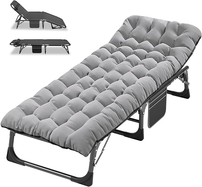 ABORON Folding Camping Cot W/Mat for Adults, Adjustable Heavy Duty Outdoor Bed,1200 D Layer Oxford Travel Camp Cots