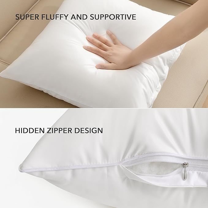 Oubonun 24x24 Outdoor Pillow Inserts (Pack of 2) - Square Waterproof Throw Pillow - Decorative Throw Pillows Insert for Couch Sofa Bed Patio Furniture - White Pillows