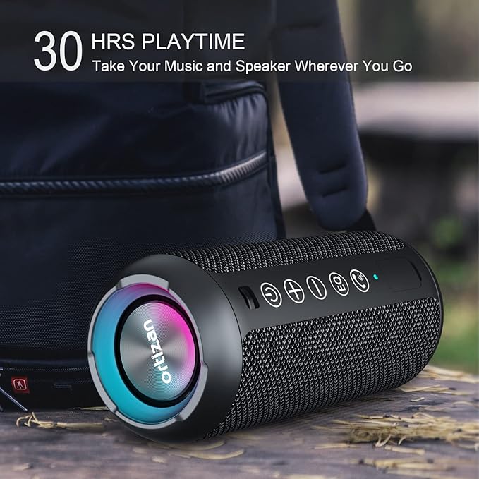 Ortizan Portable Bluetooth Speaker: IPX7 Waterproof, 24W Loud Sound, Deep Bass, Bluetooth 5.3, LED Lights, Wireless Stereo Pairing, 30H Playtime, for Home/Outdoor/Party/Beach, Birthday Gift (Black)