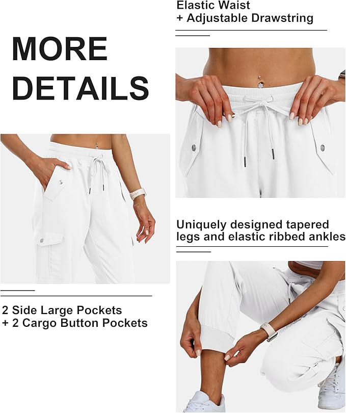 MoFiz Women's Outdoor Cargo Pants Lightweight Joggers Elastic Waist Athletic Hiking Sweatpants Casual Travel Pant with Pocket