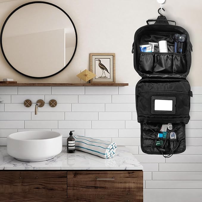 SMONT Toiletry Bag for Men Travel Toiletry Organizer Dopp Kit Travel Organizer Toiletries Bag Shaving Hygiene Bag Bathroom Hanging Men's Toiletry Bag for Short Trips Black