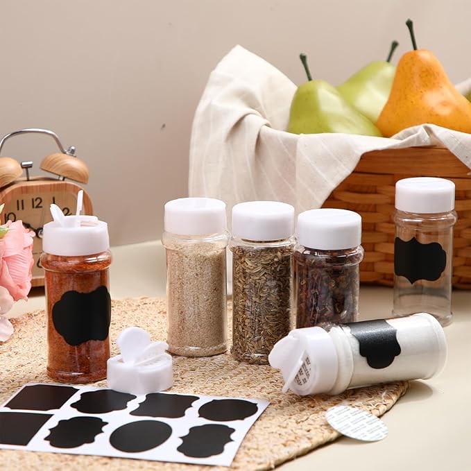 Eccliy 36 Pack 3 oz Clear Plastic Spice Jars with Label and Shaker Lids Empty Spice Bottles Seasoning Containers Seasoning Jars Shaker Condiment Pots for Pepper Herbs Powders (White)