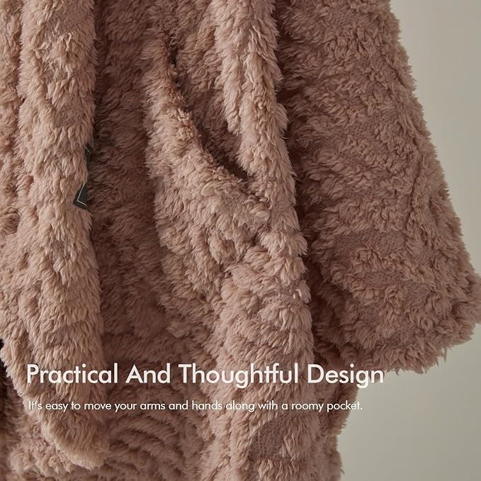Royoliving Fuzzy Sherpa Wearable Fleece Blanket with Pockets for Adults, Ultra Soft Plush Shawl Throw Blankets (Blush, 58'' x 64'')