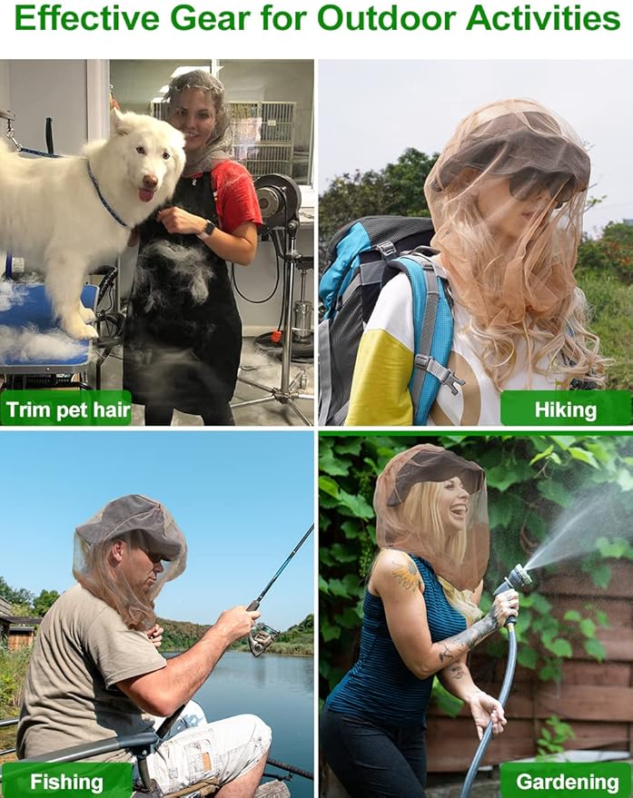 Wohohoho Mosquito Mesh Head Net with Drawstring, Face Netting for Hats & Men/Women - Beekeeper Net Mask Protection for Midge, Bugs & Gnats (2 Packs, Khaki) BIG NET