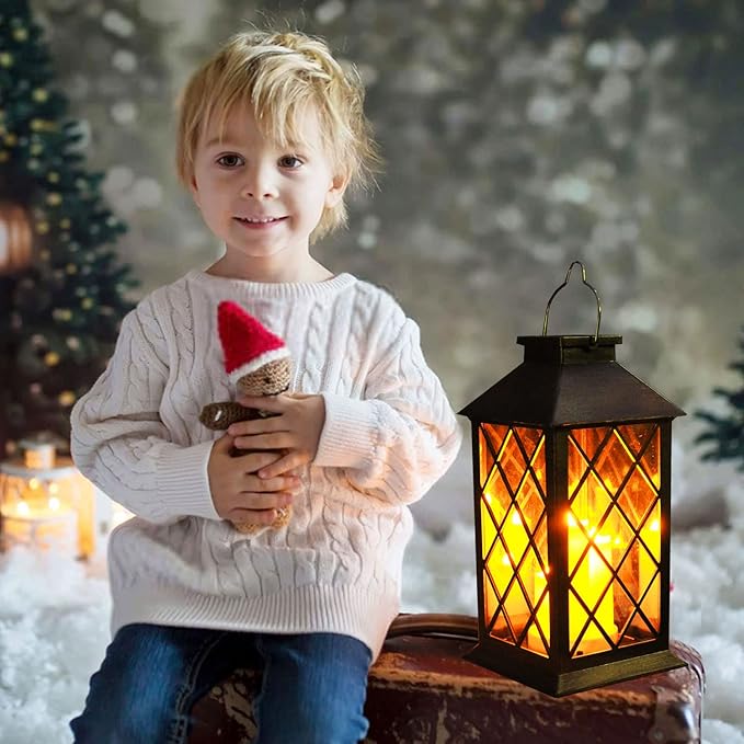 Solar Outdoor Lantern, Garden Hanging Waterproof Lanterns PVC Upgrade 3 LED Flickering Flameless Candle Decorative for Garden Women Mom Grandma Halloween Gifts (Grid Candle)