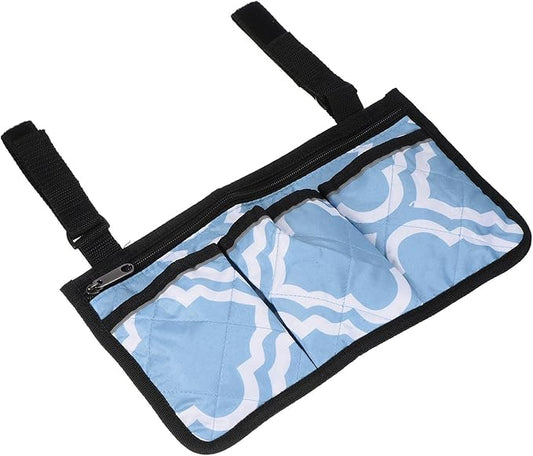 YOKIVE Armrest Organizer, Waterproof Chair Snack Storage Bag with Straps, Great for Camping Beach Daily Use, (Blue White, 4 Pockets)