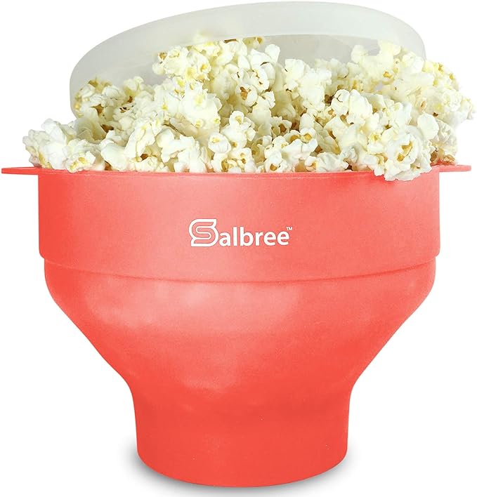 The Original Salbree Collapsible Silicone Microwave Popcorn Popper Maker Machine, Microwavable Bowl Holds 16 Cups, Uses Hot Air and Oil Always Optional - The Most Colors Available (Coral)