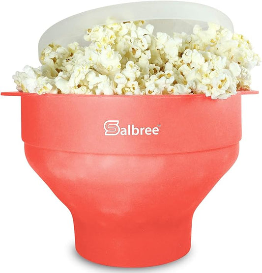 The Original Salbree Collapsible Silicone Microwave Popcorn Popper Maker Machine, Microwavable Bowl Holds 16 Cups, Uses Hot Air and Oil Always Optional - The Most Colors Available (Coral)