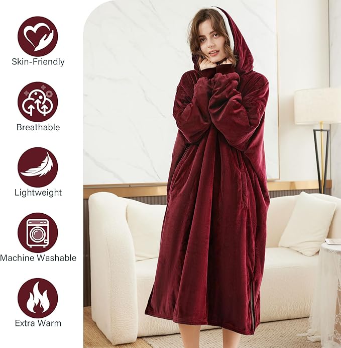 LetsFunny Blanket Hoodie,Oversized Wearable Sherpa Fleece Blanket Sweatshirt,Super Soft Warm Cozy with Giant Pocket,Gifts for Women Men Adults Teenagers Kids, One Size Fits All