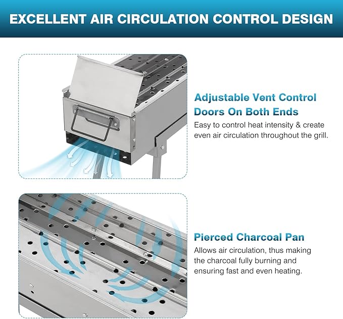 IRONWALLS Portable Charcoal Grills, L 32” x W 8” x H 31” Stainless Steel Folding Yakitori Grill with 25PCS 15” Kebab Skewers for Backyard Barbecue Outdoor Cooking Camping Hiking Picnic