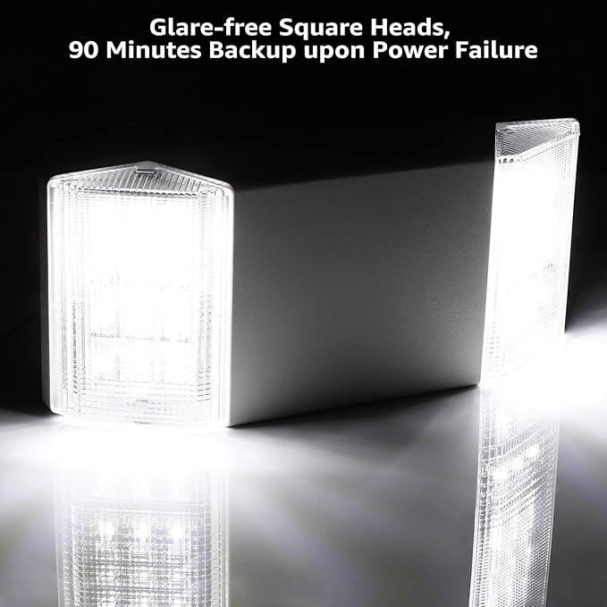TORCHSTAR LED Emergency Lighting, Commercial Emergency Lights with Battery Backup, UL Listed, Two Square Heads, AC 120/277V, Hardwired Emergency Exit Light Fixtures for Business, Pack of 2