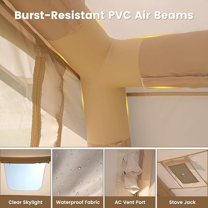 ABORON 2/6/8 Person Inflatable Camping Tent, Easy Setup Blow Up Tent with Hand Pump, PU3000mm Waterproof & Breathable 4 Season Glamping Tent for Outdoor Camping