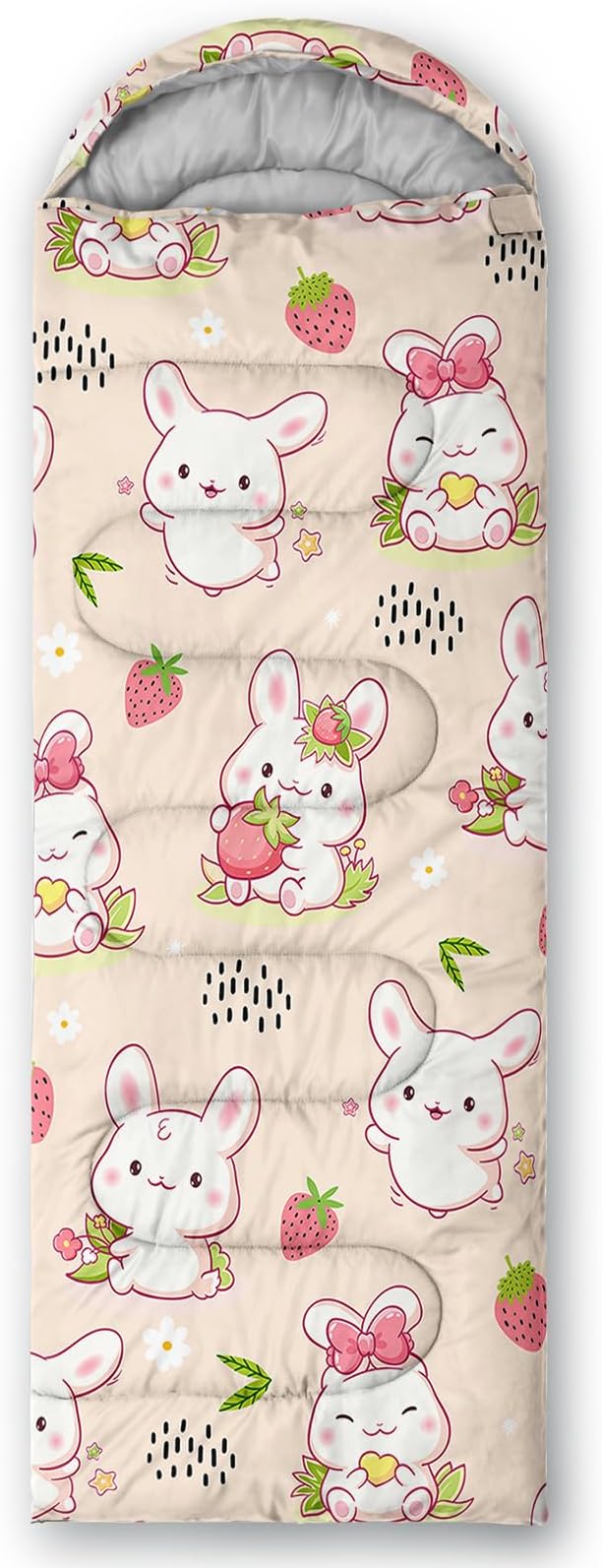 AILONEN Pink Lovely Rabbit Sleeping Bag for Girls Kids Adults,Warm and Cool Weather,Lightweight,Waterproof Backpacking,Cartoon Flowers Printed Bunny Sleeping Bag for Camping