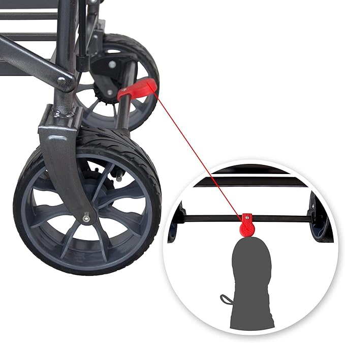 TMZ Collapsible Folding Outdoor Utility Wagon with Removable Canopy - 265lbs Heavy Duty Trolley with Rubber Wheels, Adjustable Handles, Rear Basket, for Shopping, Picnic, Camping (Black/Grey)