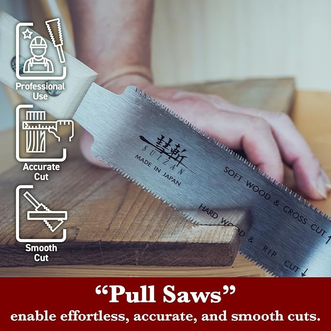 SUIZAN Ryoba Double Edge Saw 6" - Professional Japanese Pullsaw Small Handsaw Woodworking Tools