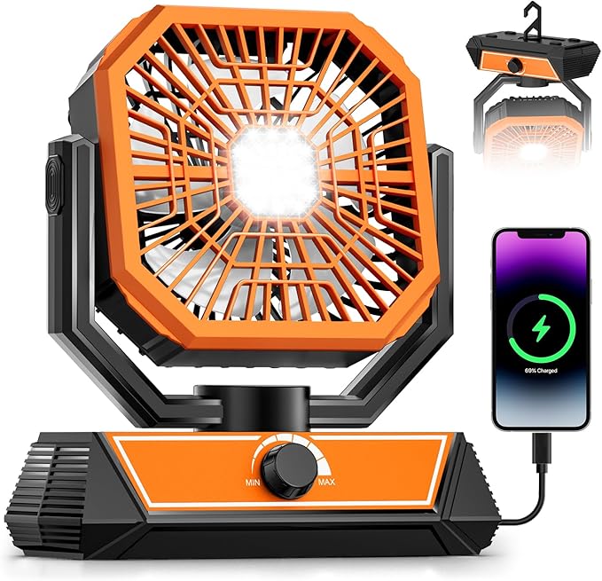 Portable Camping Fan with 20000mAh Rechargeable Battery, USB-C Battery Powered Fan for Indoor Outdoor Use, Ultra Quiet Battery Operated fan for Travel, Tent, Beach, Picnic, BBQ, Desk, Home