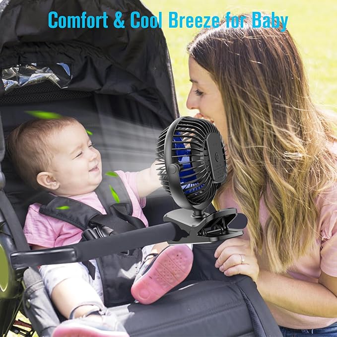 BESKAR Portable Clip on Fan Rechargeable, 4 Speeds Small Battery Operated Fans, USB Desk Fan with Strong Airflow, Sturdy Clamp Fans for Golf Cart Office Outdoor Travel Camping