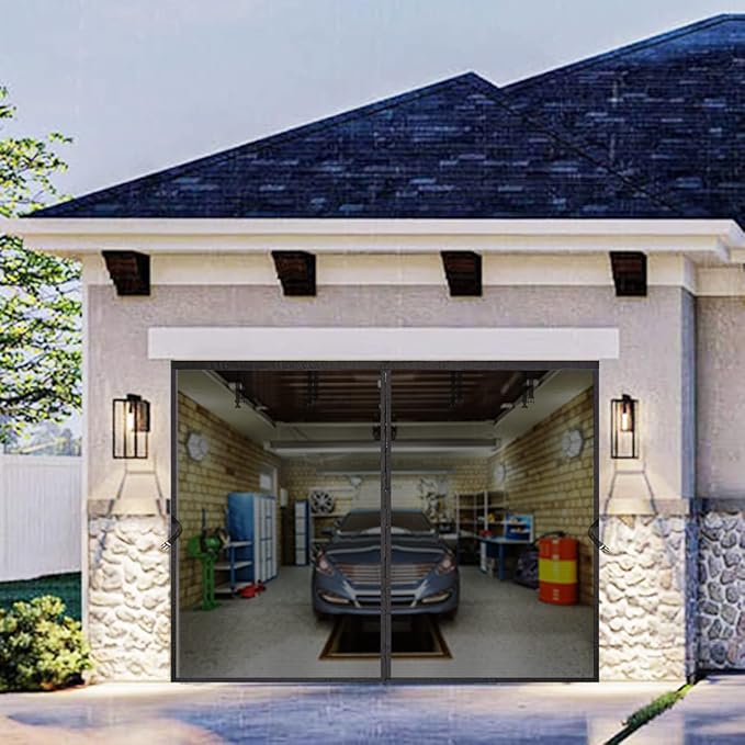 Magnetic Garage Door Screen Kit 12x8 FT - Retractable Mesh Net Screen Door with Fiberglass Mesh for 1 Car Garage 12x8ft, Blocks Bugs & Provides Privacy - Perfect for Workshop, Gym, or Patio