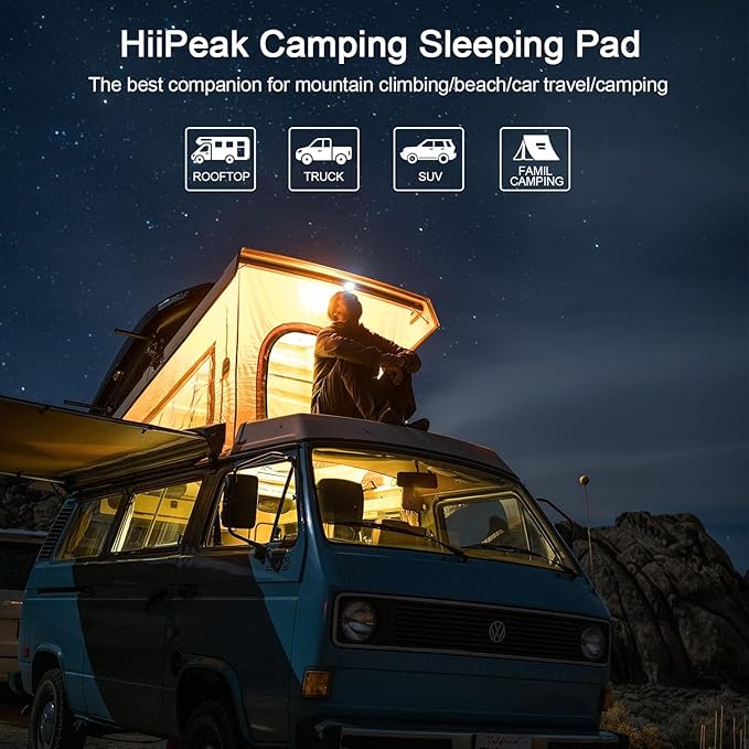 HiiPeak Double Sleeping Pad - Self Inflating 4" Extra-Thick for 2 Person with Pillow Built-in Foot Pump Inflatable Sleeping Mat for Backpacking, Hiking, Traveling, Tent, Portable Camping Mat