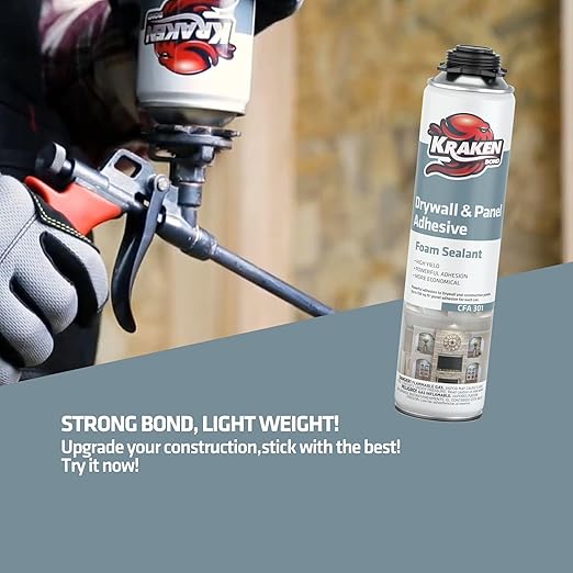 KRAKEN BOND Drywall & Panel Adhesive Foam - (12x24oz) Heavy-Duty, Fast-Curing Construction Adhesive for Concrete, Wood, and Heat Insulation Applications - 12 Pack