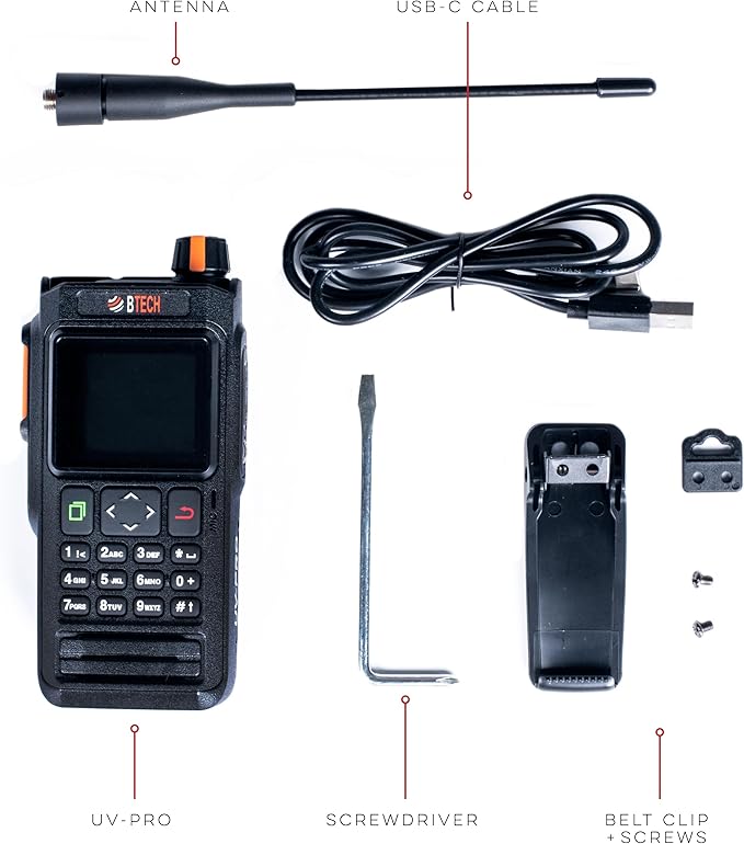 BTECH UV-PRO IP67 Dual Band VHF/UHF Two-Way Radio - APRS, Bluetooth, GPS, Text Messaging, Aviation Band Scanner, NOAA Weather Alerts, USB-C Rechargeable Battery