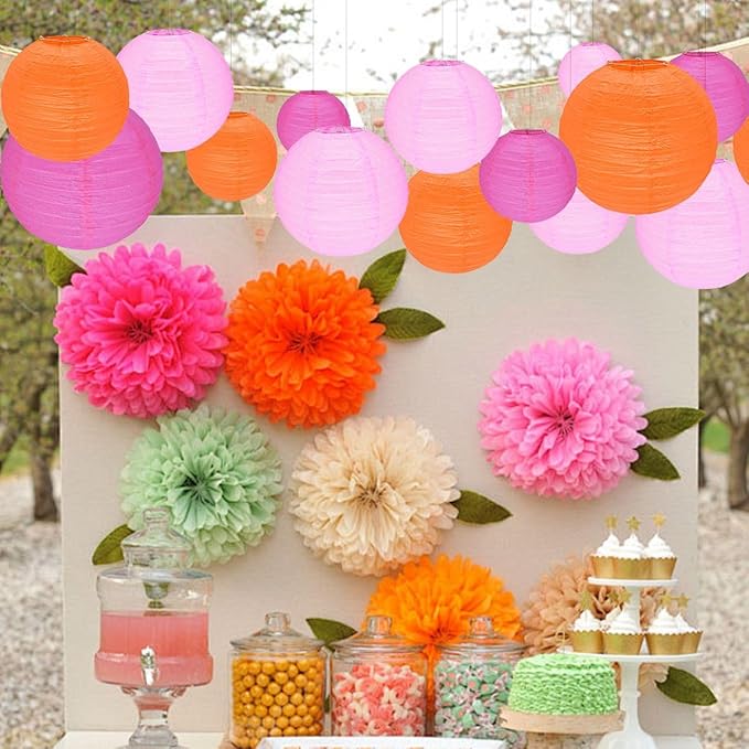 12Pcs Round Paper Lanterns Assorted Sizes (6" 8" 10" 12") for Home Decor, Restaurant, Church, Wedding, Birthday Party Decorations, Hanging Chinese Japanese Paper Lantern Lamps (3 Colors)