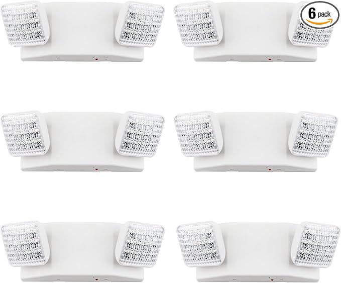 LIT-PaTH LED Emergency Lighting Fixtures with 2 LED Heads and Back Up Batteries- US Standard Exit Light, UL 924 and CEC Qualified, 120/277 Voltage, 6-Pack