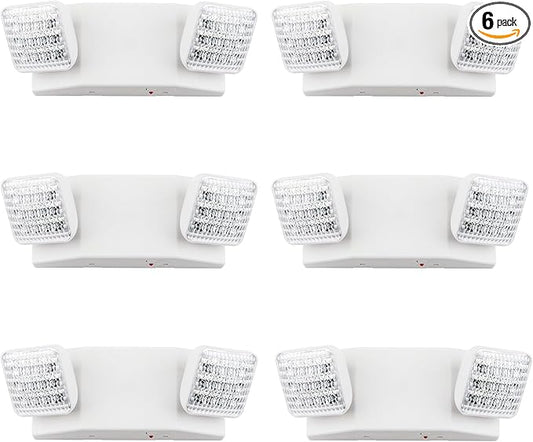 LIT-PaTH LED Emergency Lighting Fixtures with 2 LED Heads and Back Up Batteries- US Standard Exit Light, UL 924 and CEC Qualified, 120/277 Voltage, 6-Pack