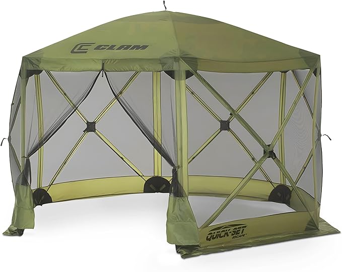 CLAM Pop Up Screen Tent, Outdoor Camping Gazebo Canopy, Escape, 11.5', Green - Heavy-Duty Portable Screened Shelter with Netting for Beach, Patio, and Backyard