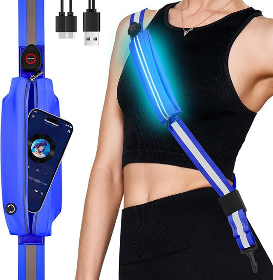 LED Reflective Belt Sash - 5 Lights Colors & 3 Light Modes High Visibility Night Safety Belt, Rechargeable Light Up Running Gear Adjustable Vest Straps for Runners Walkers Men Women