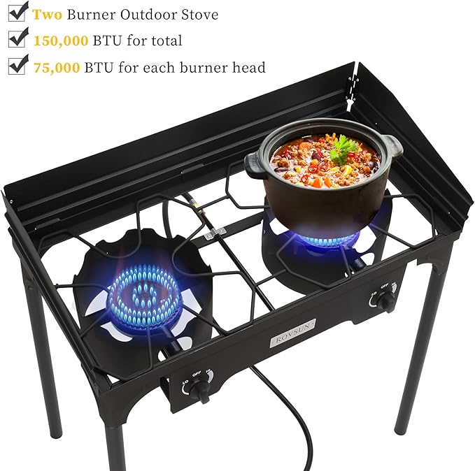 ROVSUN 2/3 Burner Outdoor Propane Gas Stove High Pressure Stand Cooker for Backyard Cooking Camping Home Brewing Canning Turkey Frying, 20 PSI CSA Listed Regulator