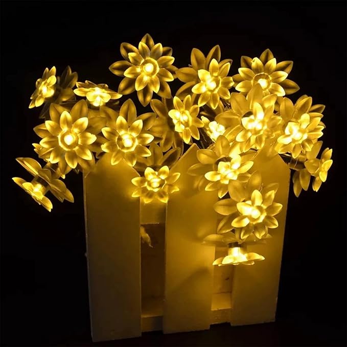 USB & Battery Operated Flower Fairy Lights, 10ft 30 LED Twinkle Diwali Soft Rubber Lotus Floral Lamps with Timer for Kids' Room Garden Patio Christmas Easter Tree Wall Hanging Decor, Warm White
