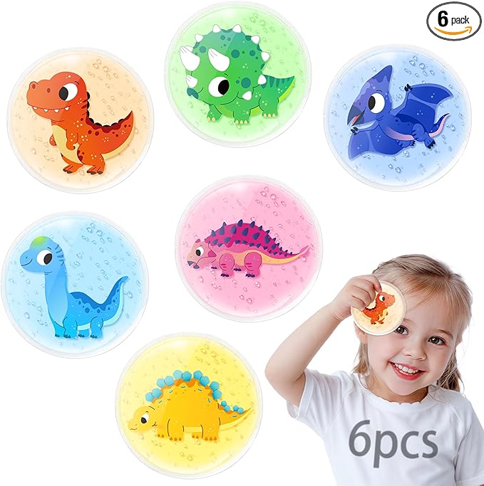 Kids Ice Packs for Boo Boos, 6 Pcs, Baby Small Gel Ice Packs for Injuries Reusable, Mini Hot Cold Compress for Body Pain Relief, Toothache, Fever, Mosquito Bite, Get Well Gift for Girl Boy (Dinosaur)