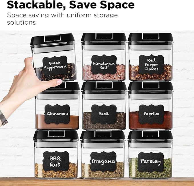 Shazo 9 PC Airtight Food Storage Containers - BPA Free Clear Plastic Snack & Spice Containers with Easy Lock Lids - Kitchen and Pantry Organization for Herbs, Coffee, Tea - 0.5L / 2.1 Cups