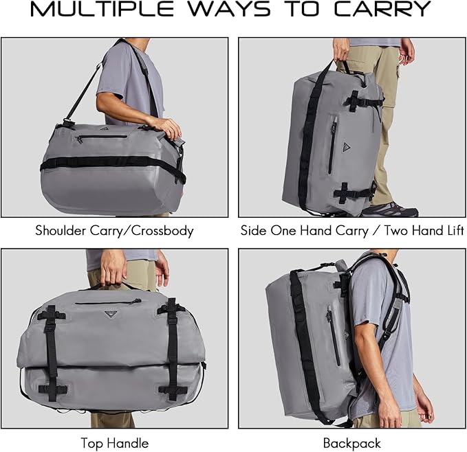 Haimont Large Waterproof Duffel Backpack Roll-Top Heavy Duty Dry Duffle Bag for Boating, Travel, Motorcycle, Kayaking, Camping, 60L