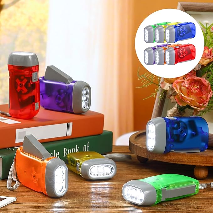 Treela 36 Pcs Hand Crank Flashlights Operation Christmas Items Bulk Squeeze Flashlight No Battery Required Torchlight 3 Powered Charging for Emergency(Red, Blue, Purple, Orange, Yellow, Green)